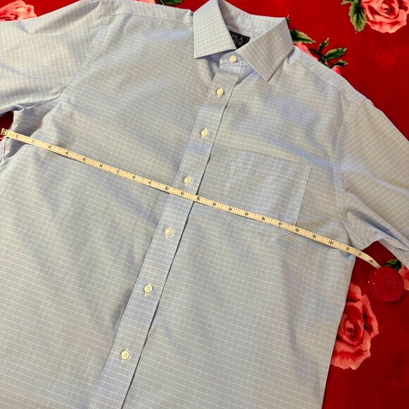 Jos. A. Bank Traveler Tailored Fit Blue Check Dress Shirt Men’s 15-33 Cotton - Picture 8 of 15